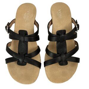 Orthaheel VIONIC Sandals Shoes Sz 7 Rio Black Leather Strappy Wedge Arch Support